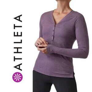 New Athleta Uptempo Ribbed Henley Top In Regal Plum XS extra small